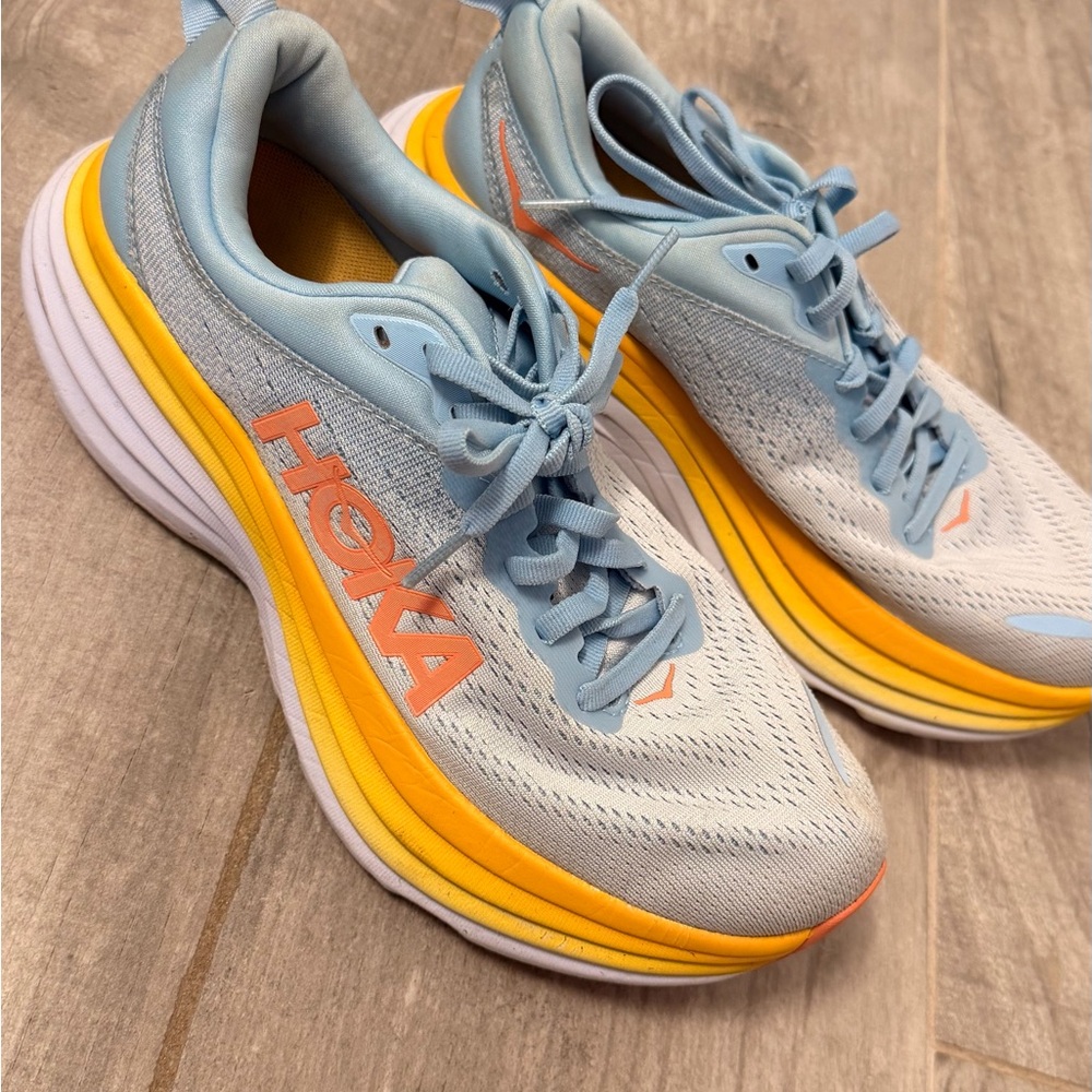 Hoka One One Sky Blue and Yellow Athletic Shoes